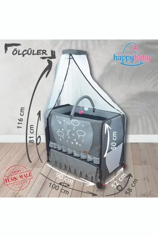 Elit Lüks Konfor Beşik - Portatif - Sallanabilir - Silinebilir - Anne Yanı Bebek Besik-Gri - 4