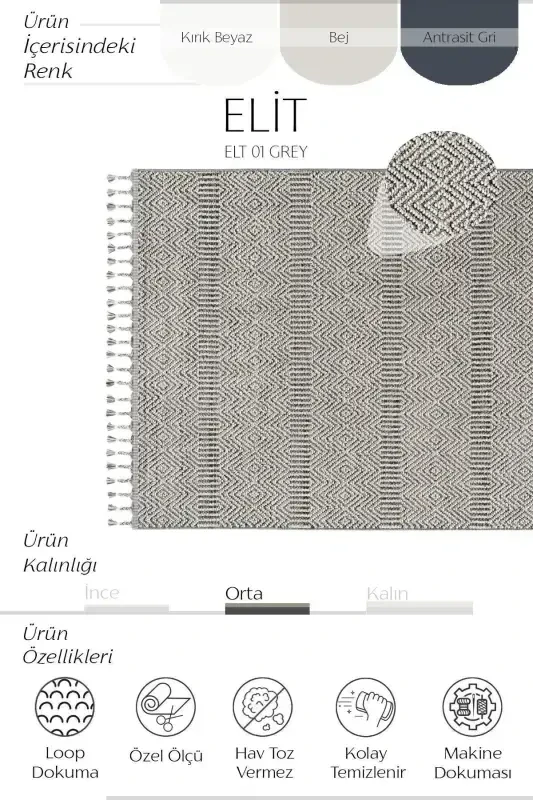 Elite 01 Grey Living Room Rug Boucle Scandinavian Carpet Runner Ethnic Kitchen Rug Decorative Hallway Rug-Grey - 4