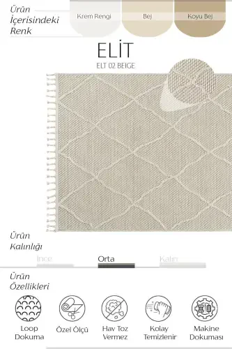 Elite 02 Beige Boucle Rug Modern Kitchen Rug Geometric Rug Runner Decorative Hallway Carpet-Beige 2 - 3