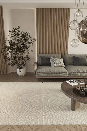 Elite 02 Beige Boucle Rug Modern Kitchen Rug Geometric Rug Runner Decorative Hallway Carpet-Beige 2 