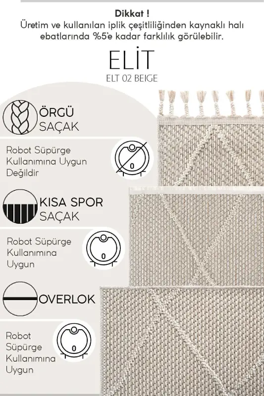 Elite 02 Beige Boucle Rug Modern Kitchen Rug Geometric Rug Runner Decorative Hallway Carpet-Beige 2 - 4