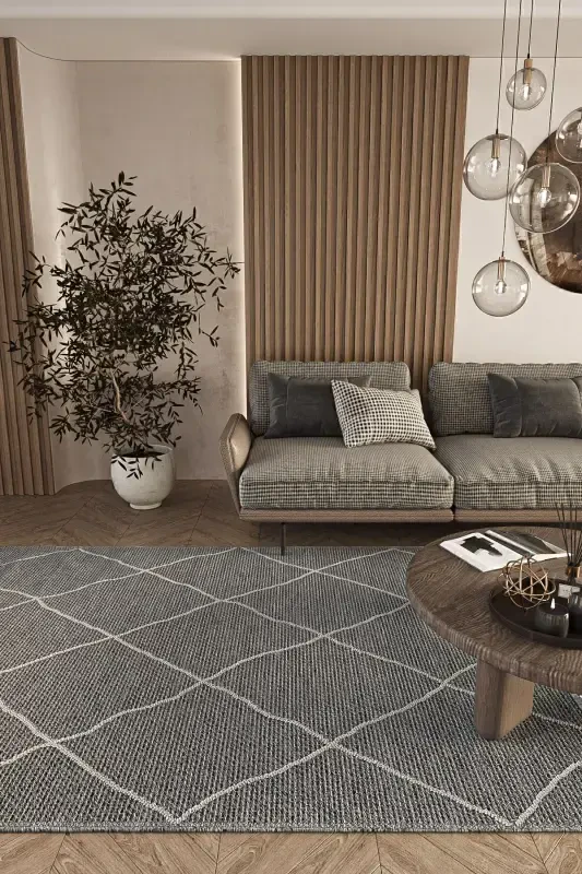 Elite 02 Grey Boucle Living Room Carpet Modern Kitchen Rug Geometric Carpet Runner Decorative Hallway Carpet-Grey 2 - 4