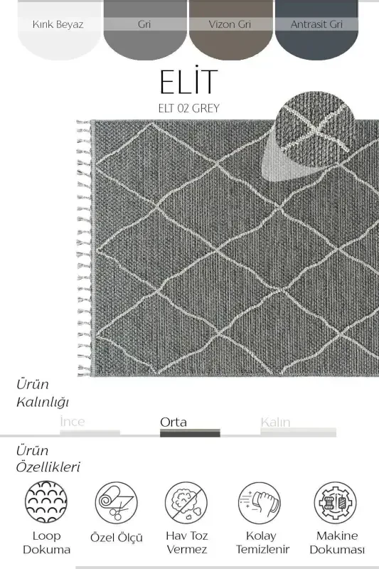 Elite 02 Grey Boucle Living Room Carpet Modern Kitchen Rug Geometric Carpet Runner Decorative Hallway Carpet-Grey 2 - 6