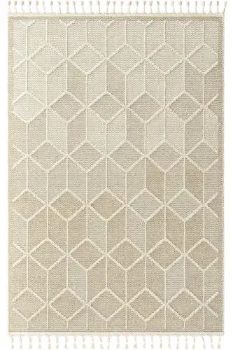 Elite 03 Beige Boucle Rug Modern Kitchen Rug Geometric Rug Runner Decorative Hallway Rug-Beige 3 - COOL HALI (1)
