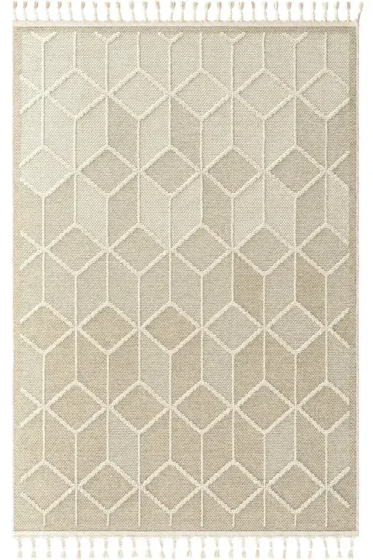 Elite 03 Beige Boucle Rug Modern Kitchen Rug Geometric Rug Runner Decorative Hallway Rug-Beige 3 - 2