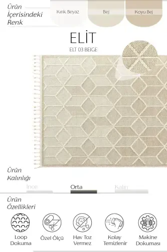 Elite 03 Beige Boucle Rug Modern Kitchen Rug Geometric Rug Runner Decorative Hallway Rug-Beige 3 - 3