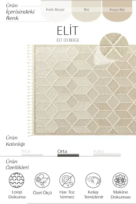 Elite 03 Beige Boucle Rug Modern Kitchen Rug Geometric Rug Runner Decorative Hallway Rug-Beige 3 - 3