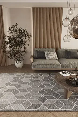 Elite 03 Grey Boucle Rug Modern Kitchen Rug Geometric Rug Runner Decorative Hallway Rug-Grey 3 - 4