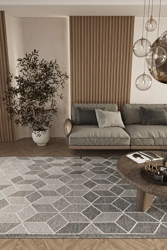 Elite 03 Grey Boucle Rug Modern Kitchen Rug Geometric Rug Runner Decorative Hallway Rug-Grey 3 - 4