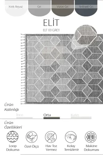 Elite 03 Grey Boucle Rug Modern Kitchen Rug Geometric Rug Runner Decorative Hallway Rug-Grey 3 - 6