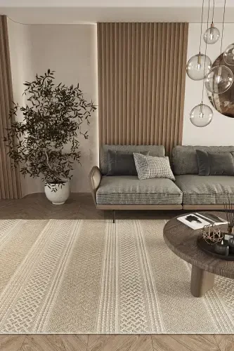 Elite 05 Beige Boucle Rug Ethnic Kitchen Rug Woven Rug Runner Decorative Hallway Rug-Beige 4 - 5