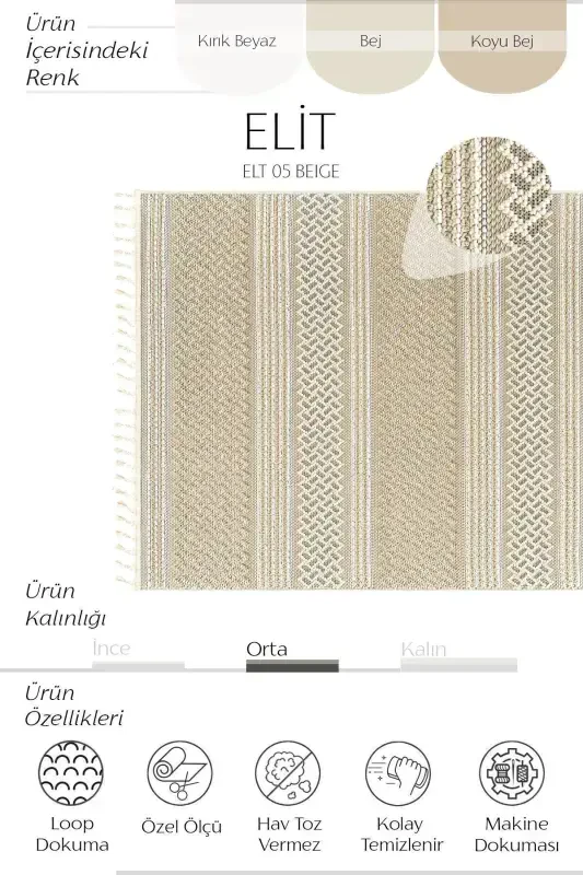 Elite 05 Beige Boucle Rug Ethnic Kitchen Rug Woven Rug Runner Decorative Hallway Rug-Beige 4 - 7