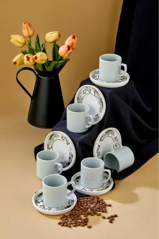 Elite 12 Qismli Lyuks Seramika Qahva Fincanlar To'plami, Turk Qahvesi Fincani-kulrang - Modazone