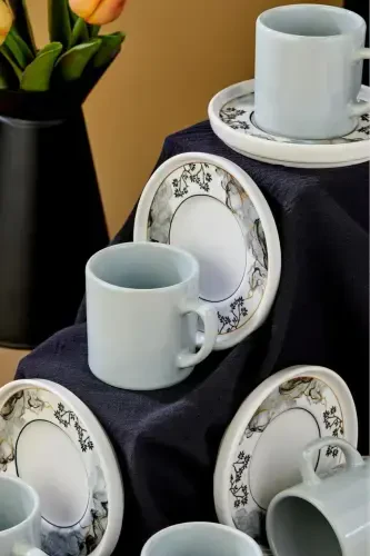 Elite 12 Qismli Lyuks Seramika Qahva Fincanlar To'plami, Turk Qahvesi Fincani-kulrang - Modazone (1)