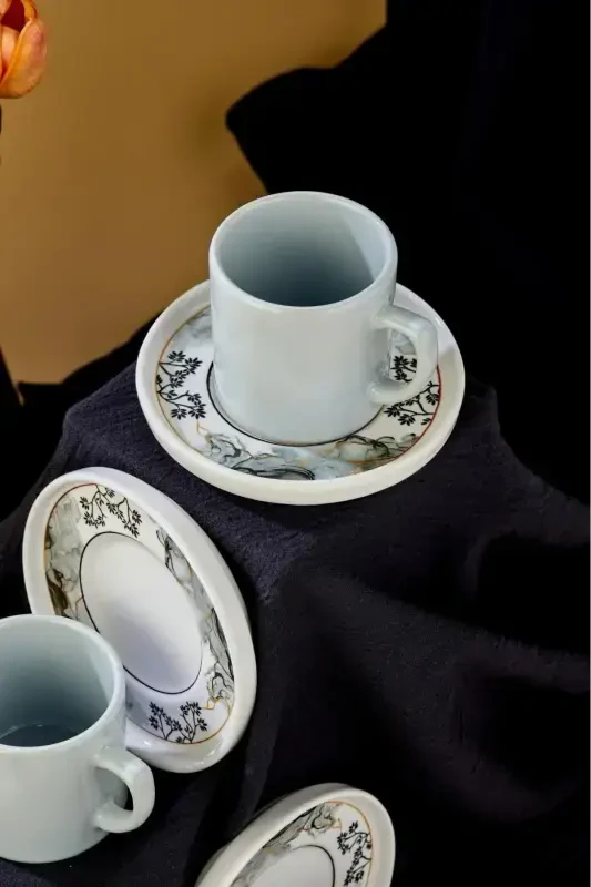 Elite 12 Qismli Lyuks Seramika Qahva Fincanlar To'plami, Turk Qahvesi Fincani-kulrang - 4