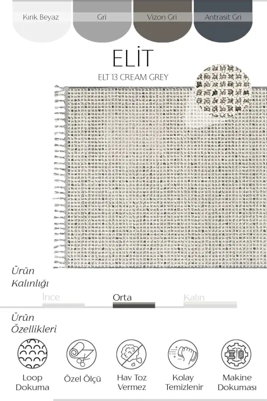 Elite 13 Cream Grey Boucle Living Room Carpet Ethnic Kitchen Rug Woven Carpet Runner Decorative Hallway Rug-Grey 6 - 3