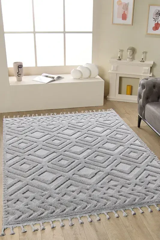 Elite Curly Soft Plush Fleece Shaggy Kids Room Living Room Lounge Kitchen Carpet-Grey/Gray - 1