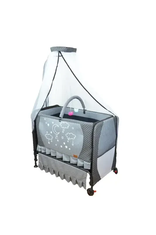 Elite Luxury Comfort Cradle - Portable - Rockable - Wipable - Bedside Baby Crib-Gray - 3