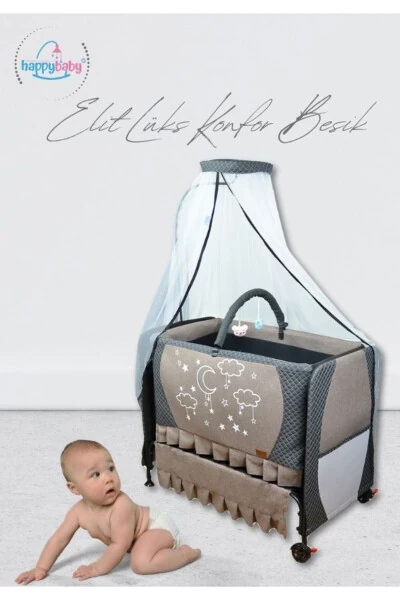 Elite Luxury Comfort Cradle - Portable - Rockable - Wipeable - Beside Crib - HAPPY BABY