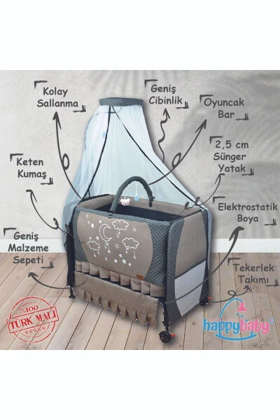 Elite Luxury Comfort Cradle - Portable - Rockable - Wipeable - Beside Crib - HAPPY BABY (1)