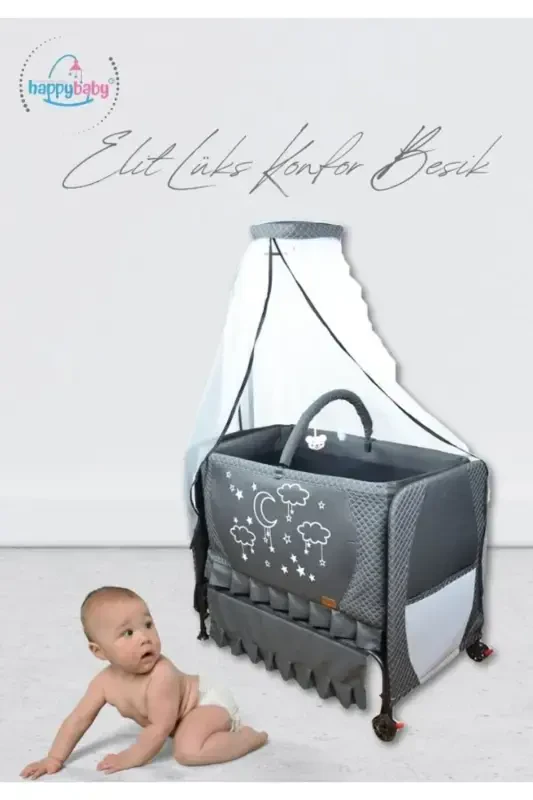 Elite Luxury Comfort Cradle - Portable - Rockable - Wipeable - Beside Crib - Anthracite - HAPPY BABY