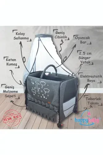 Elite Luxury Comfort Cradle - Portable - Rockable - Wipeable - Beside Crib - Anthracite - HAPPY BABY (1)