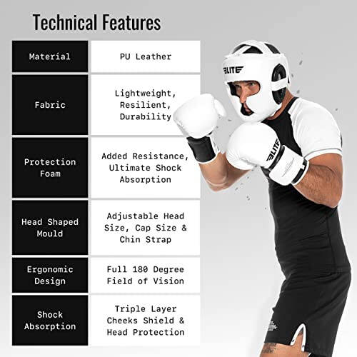 Elite Sports Best Boxing Headgear, Training Sparring Safety Head Guard for MMA, Kickboxing Trainees, Muay Thai, and Boxing for Adult Men - 8