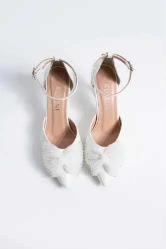 Eliz Knit Bow Detail White Stiletto Wedding Shoes 8.5 Cm - 3