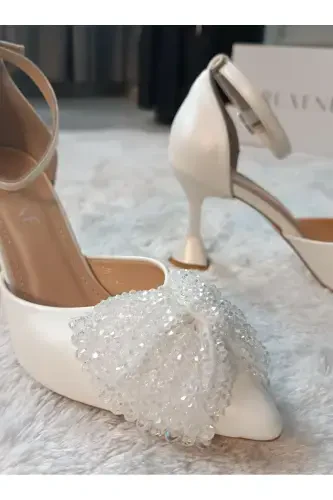 Eliz Örme Fiyonk Detaylı Beyaz Kadeh Topuklu 8,5 Cm Gelin Ayakkabısı - 3