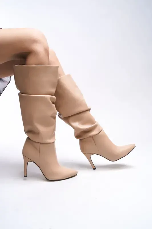 Elizlaurel Women's Bellows Boots 00123700 Beige Leather-Beige Leather - RICCON