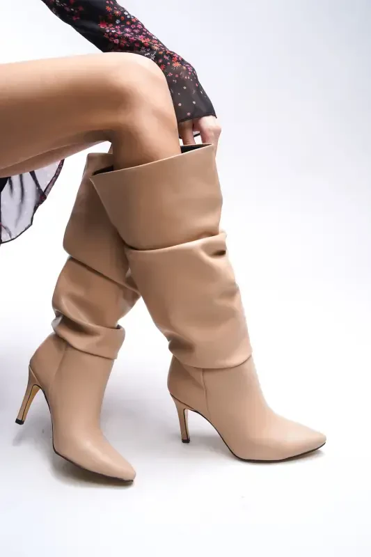 Elizlaurel Women's Bellows Boots 00123700 Beige Leather-Beige Leather - 3