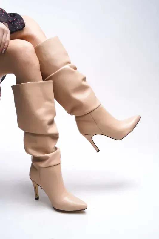 Elizlaurel Women's Bellows Boots 00123700 Beige Leather-Beige Leather - 4