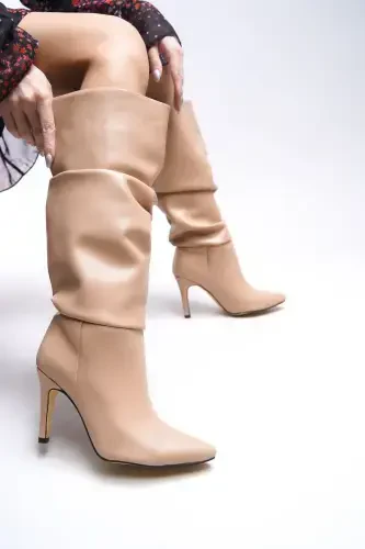 Elizlaurel Women's Bellows Boots 00123700 Beige Leather-Beige Leather - 5