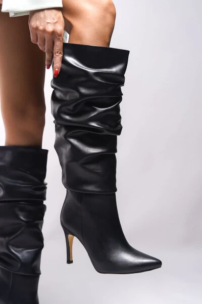 Elizlaurel Women's Pleated Boot 00123700 Black Leather - 4