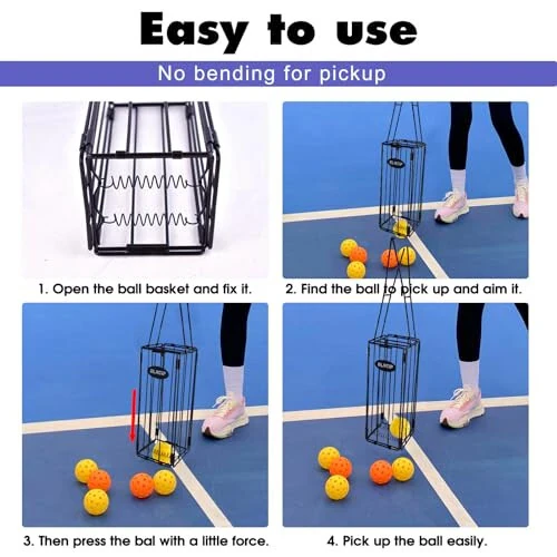 ELKCIP Portable Pickleball & Tennis Ball Collector - Pickleball Retriever Basket Carrier Gatherer Picker Hopper Container for Picking and Storage Training Tool for Ball - 7