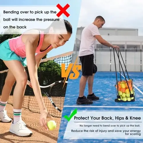 ELKCIP Portable Pickleball & Tennis Ball Hopper - Pickleball Collector Retriever Basket Carrier Gatherer Picker Container for Picking and Storage Training Tool for Ball - 3
