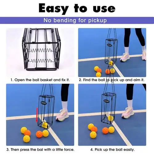 ELKCIP Portable Pickleball & Tennis Ball Collector - Pickleball Retriever Basket Carrier Gatherer Picker Hopper Container for Picking and Storage Training Tool for Ball - 7