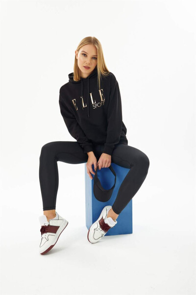 ELLE Sport Black Embroidered Pocket Women's Hooded Sweatshirt - 1