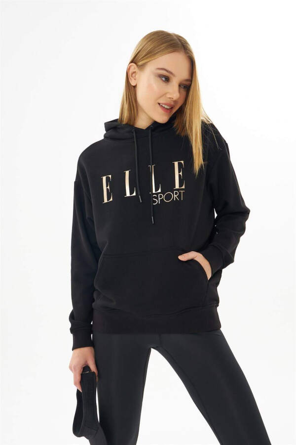 ELLE Sport Black Embroidered Pocket Women's Hooded Sweatshirt - 3