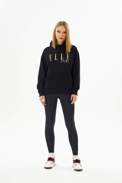 ELLE Sport Black Embroidered Pocket Women's Hooded Sweatshirt - 4