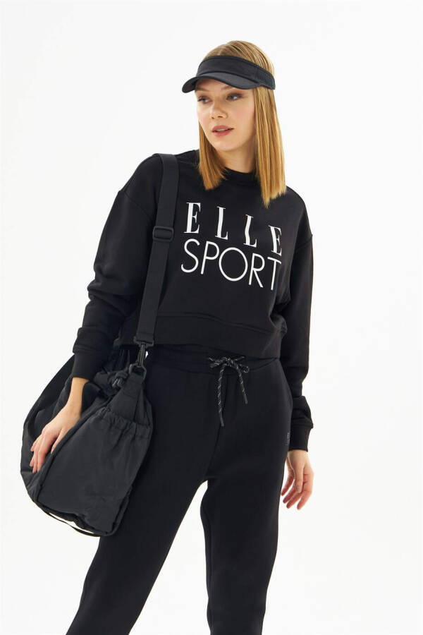 ELLE Sport Oq Bosib Chiqarilgan Ayollar Crop Sweatshirt - 3