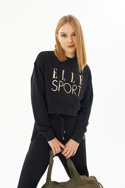 ELLE Sport Qora Yaltiroq Ayollar Crop Sweatshirt - 1