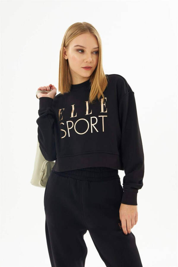 ELLE Sport Qora Yaltiroq Ayollar Crop Sweatshirt - 2