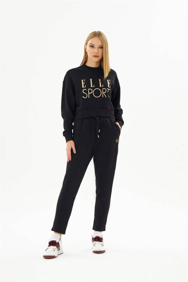 ELLE Sport Qora Yaltiroq Ayollar Crop Sweatshirt - 4