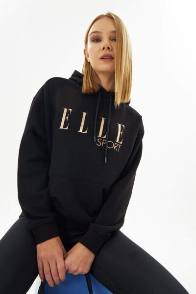 ELLE Sport Siyah Yaldızlı Cepli Kadın Kapüşonlu Sweatshirt - 2