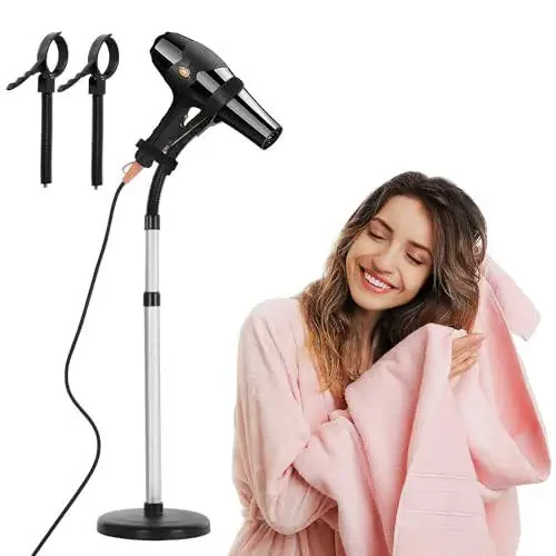 Erytlly Hair Dryer Stand Hands-Free Adjustable 360-Degree Rotating Blow Dryer Stand Hands-Free Metal Hair Dryer Holder Stand for Bathroom, Vanity, Makeup Room - 1