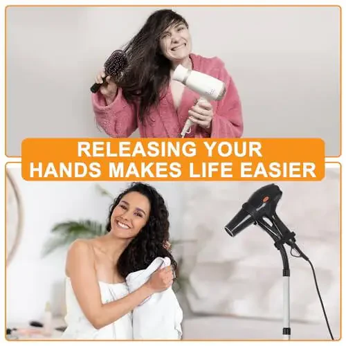 Erytlly Hair Dryer Stand Hands-Free Adjustable 360-Degree Rotating Blow Dryer Stand Hands-Free Metal Hair Dryer Holder Stand for Bathroom, Vanity, Makeup Room - 2