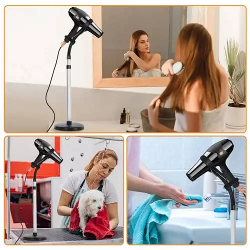 Erytlly Hair Dryer Stand Hands-Free Adjustable 360-Degree Rotating Blow Dryer Stand Hands-Free Metal Hair Dryer Holder Stand for Bathroom, Vanity, Makeup Room - 6