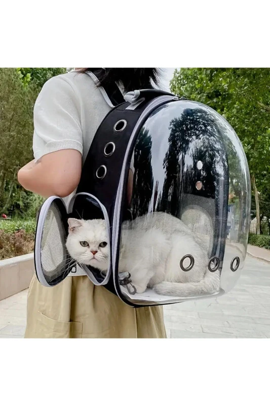 Ellips Mushuklar Uchun Ko'tarish Sumkasi Qora Qo'l Va Orqa Sumkasi 6 Havoning Kanallari 2 To'rli Cho'ntak Mushuklar Uchun Ko'tarish Sumkasi - KSBURDA