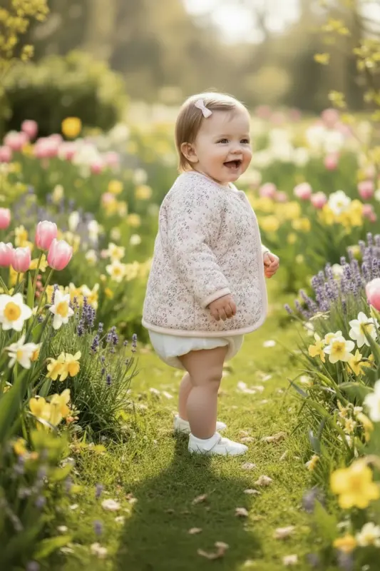 Elsa Kız Bebek Çiçek Desenli Polarlı Ceket - 3